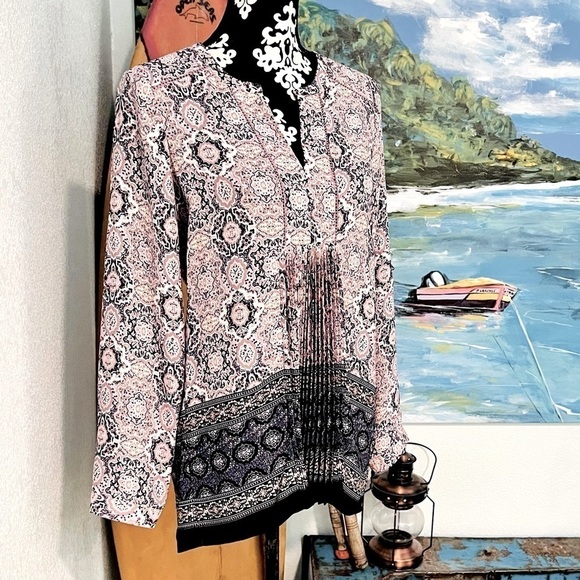 🌟DR2, Daniel Rainn, Gorgeous Free-Flowing Blouse in Soft Mauve & Gray, Small - Picture 5 of 16